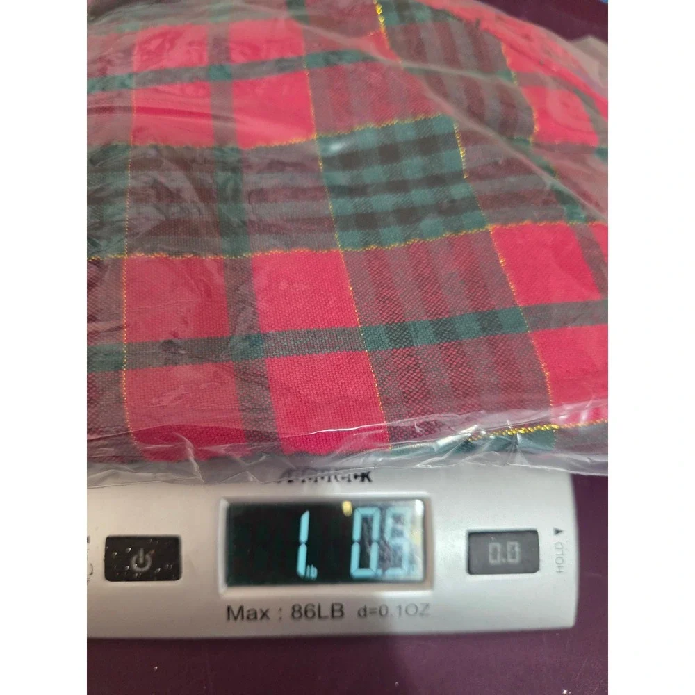 Vintage Kmart Christmas Red Green Gold Tartan Plaid Round Tablecloth Fringe Trim